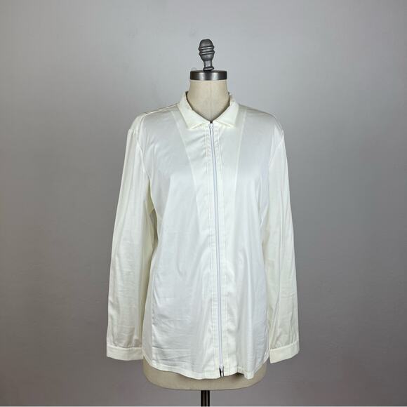Lafayette 148 New York White Pleated Collared Jacket Shirt